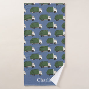 Personalized Green Garbage Truck Kids Bath Towel