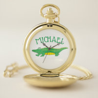 Personalized Green Gator Alligator Croc Crocodile Pocket Watch