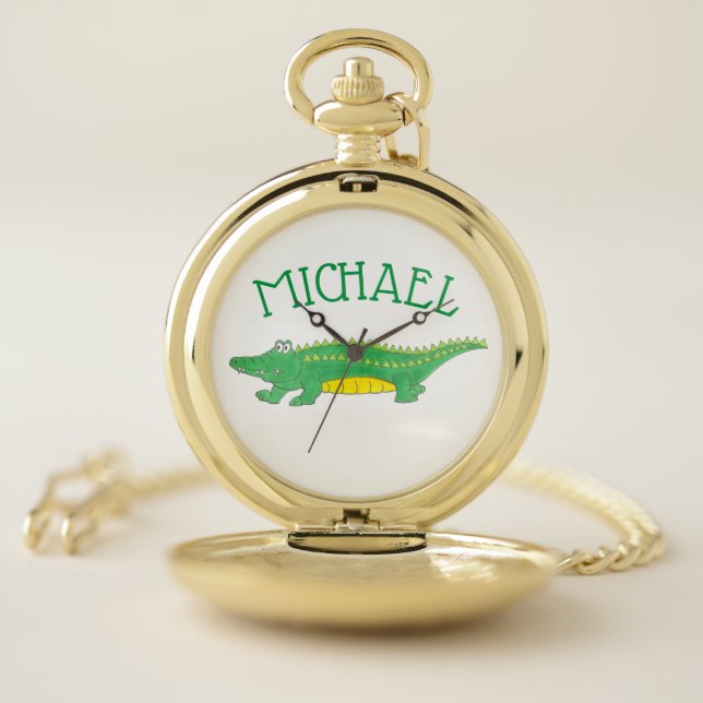 Personalized Green Gator Alligator Croc Crocodile Pocket Watch (Inside)