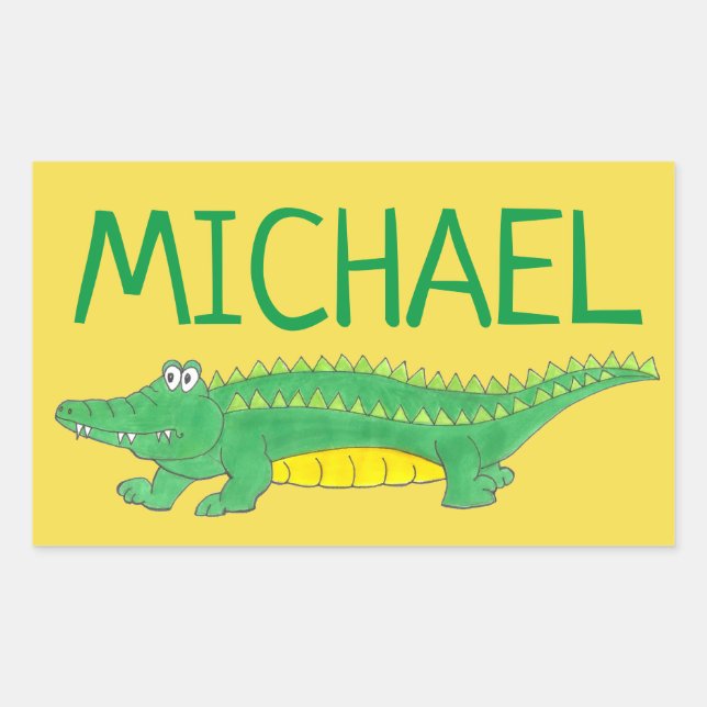 Personalized Green Gator Alligator Crocodile Croc Rectangular Sticker (Front)