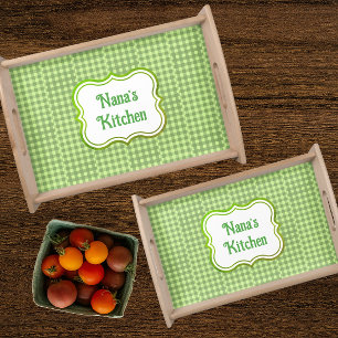 Personalized Green Gingham Check Serving Tray