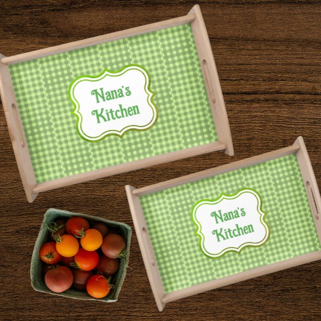 Personalized Green Gingham Check  Serving Tray (Personalize it!)