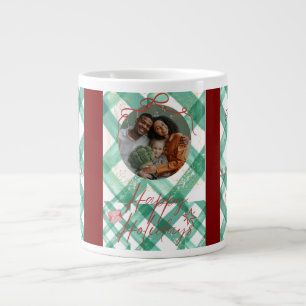 Personalized green gingham christmas giant coffee mug