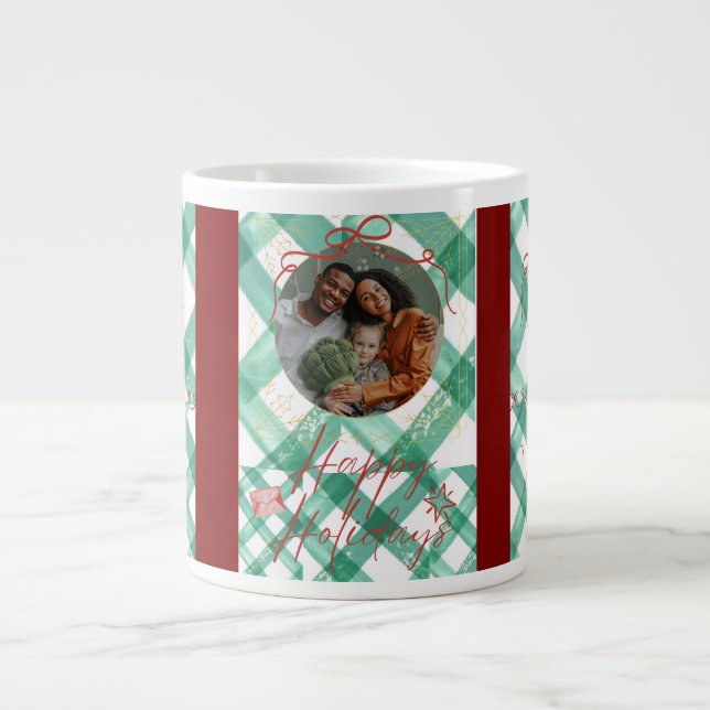 Personalized green gingham christmas  giant coffee mug (Front)