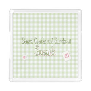 Personalized Green Gingham Custom Mahjong Acrylic Tray