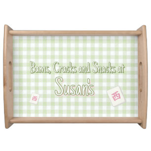 Personalized Green Gingham Custom Mahjong Serving Tray