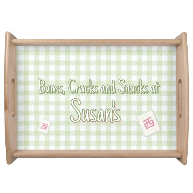 Personalized Green Gingham Custom Mahjong Serving Tray (Front)