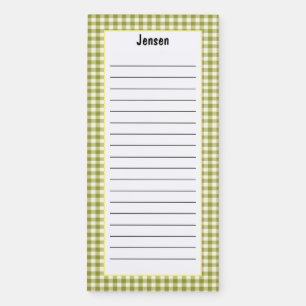 Personalized Green Gingham Custom Minimalist List Magnetic Notepad