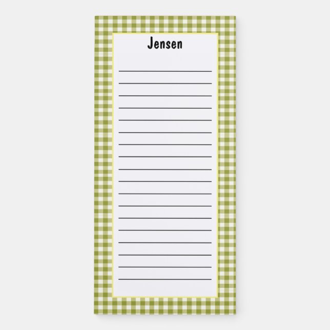 Personalized Green Gingham Custom Minimalist List Magnetic Notepad (Front)