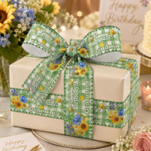 Personalized Green Gingham Floral Birthday