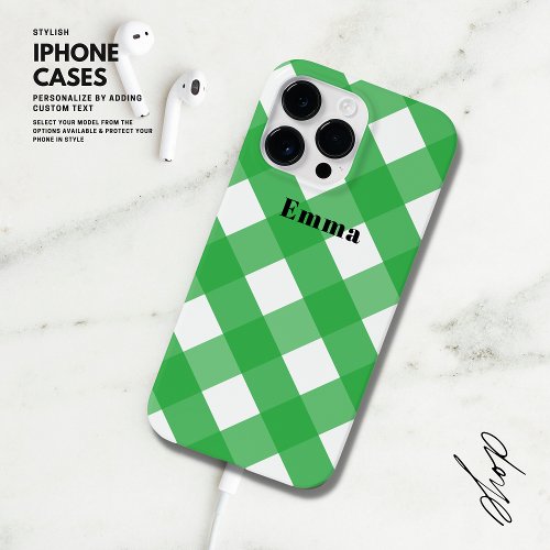 Personalized Green Gingham iPhone Case with Name