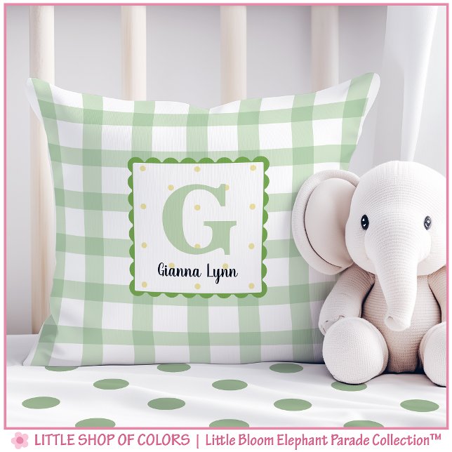Personalized Green Gingham Monogram Nursery Throw Pillow (Creator Uploaded)