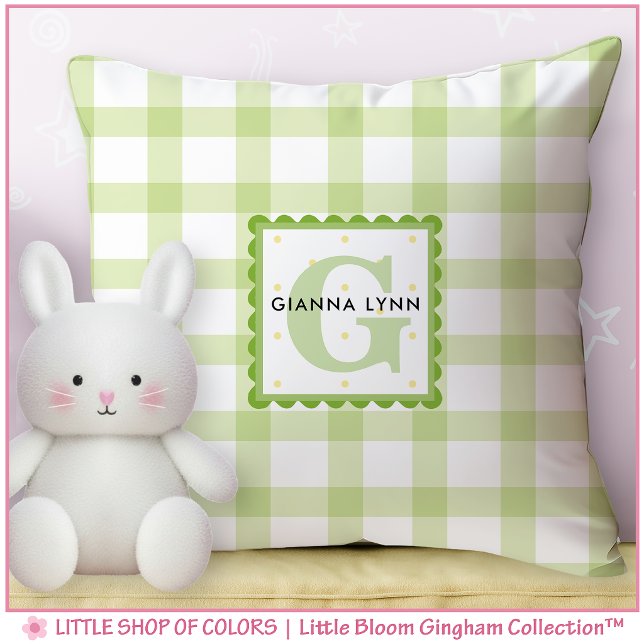 Personalized Green Gingham Monogram Nursery Throw Pillow (Creator Uploaded)