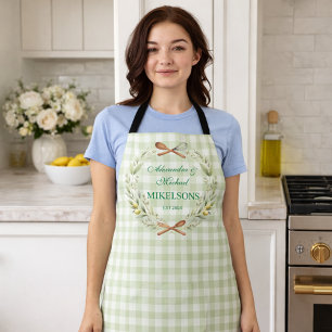 Personalized Green Gingham Newlywed Wedding Apron