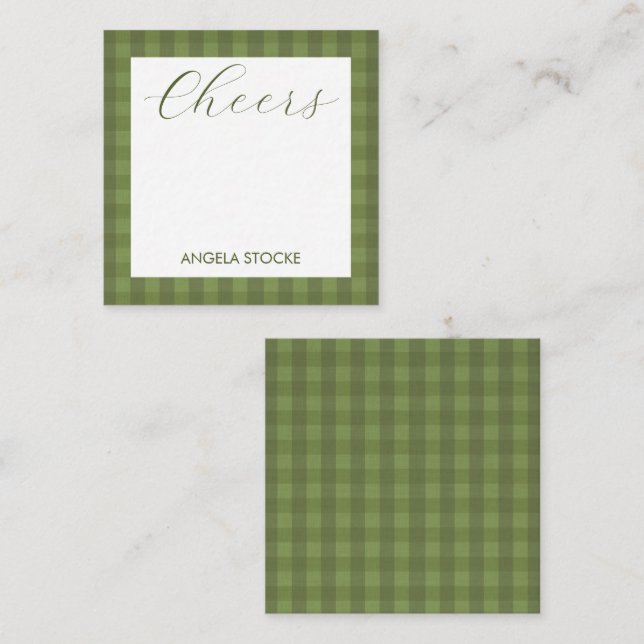 Personalized Green Gingham Note Card (Front/Back)