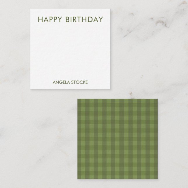 Personalized Green Gingham Note Card (Front/Back)