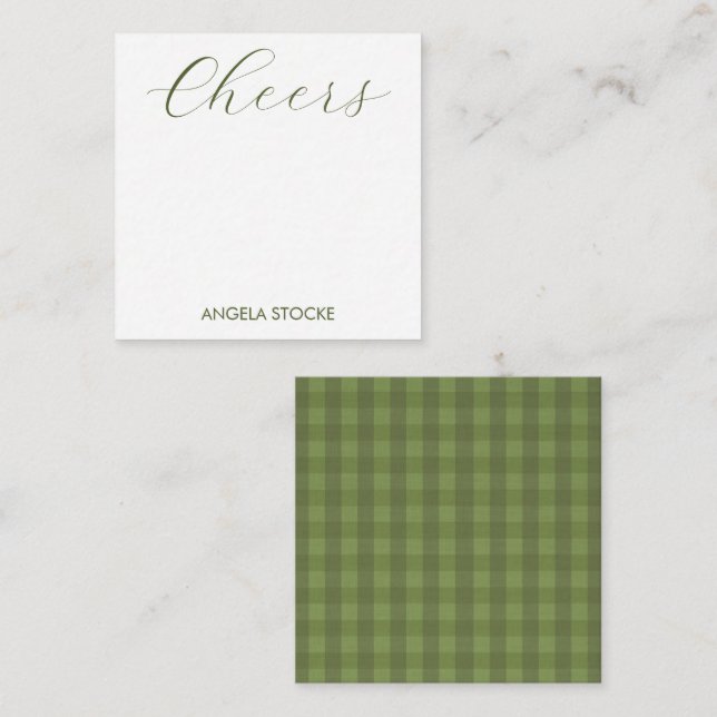 Personalized Green Gingham Note Card (Front/Back)