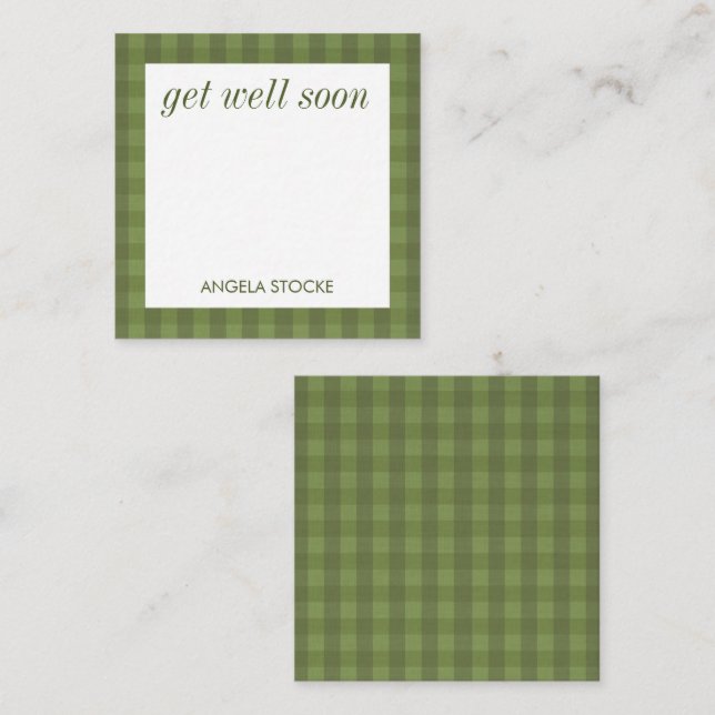 Personalized Green Gingham Note Card (Front/Back)