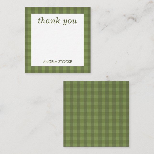 Personalized Green Gingham Note Card (Front/Back)