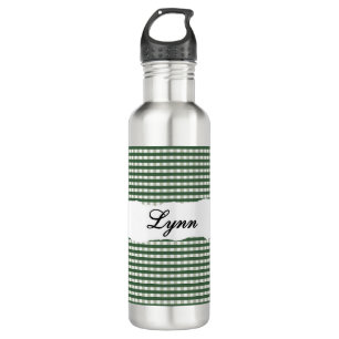 Personalized Green Gingham Pattern & Custom Name Stainless Steel Water Bottle