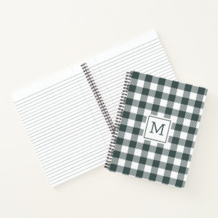 Personalized Green Gingham Plaid Monogram Notebook