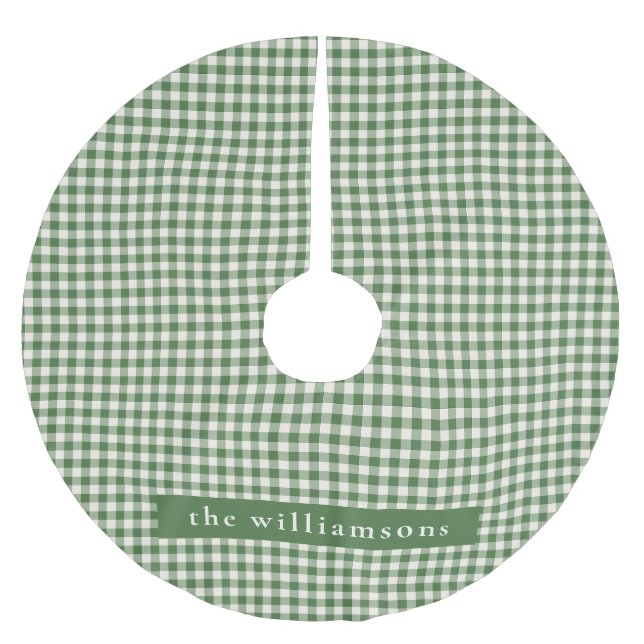 Personalized Green Gingham Plaid Name Christmas Brushed Polyester Tree Skirt (Front)