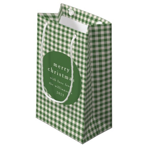 Personalized Green Gingham Plaid Name Christmas Small Gift Bag