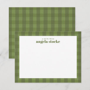 Personalized Green Gingham Plaid Note Card