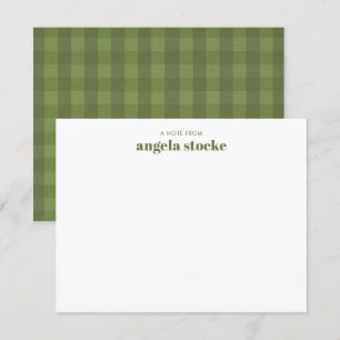 Personalized Green Gingham Plaid Note Card