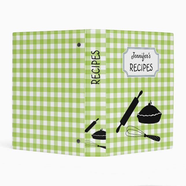 Personalized Green Gingham Plaid Pattern Recipe   Mini Binder (Background)