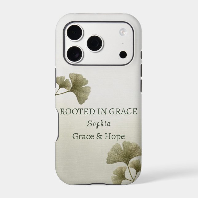 Personalized Green Ginkgo Leaf Custom Name Iphone Case (Back)