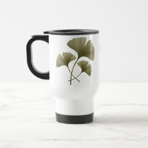 Personalized Green Ginkgo Leaf Flower Botanical Travel Mug