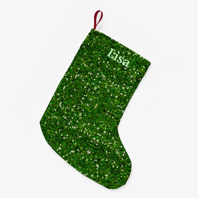Personalized Green Glitter Christmas Stocking (Front (Hanging))