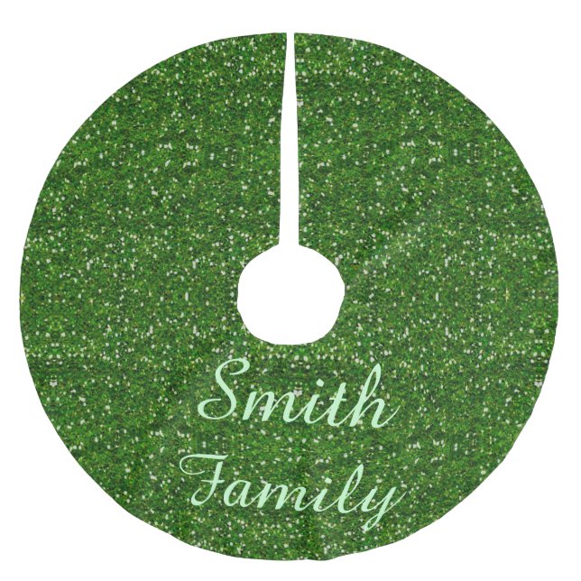 Personalized Green Glitter Christmas Tree Skirt (Front)