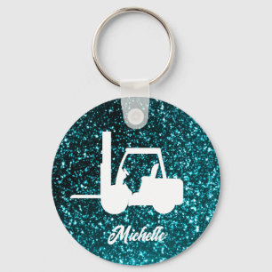 Personalized green glitter Forklift Keychain