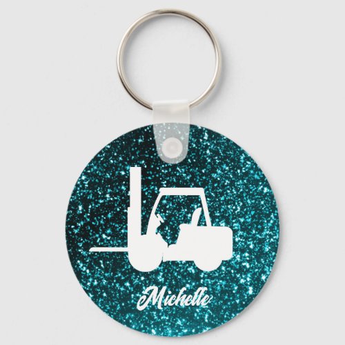 Personalized green glitter Forklift Keychain