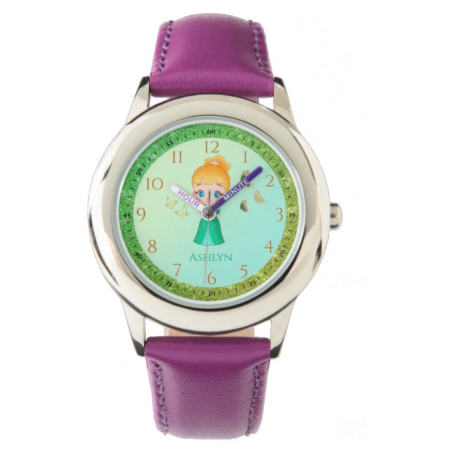 Personalized Green Glitter Princess Learning     Watch (Front)