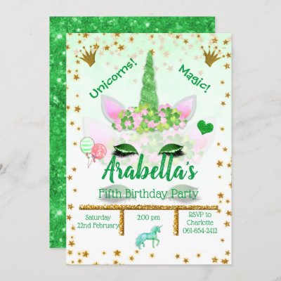 Personalized Green Glitter Unicorn Birthday 