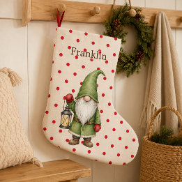 Personalized Green Gnome Nordic Christmas Stocking