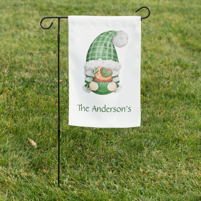 Personalized Green Gnome Trendy Cute Fun  Garden Flag (In SItu)