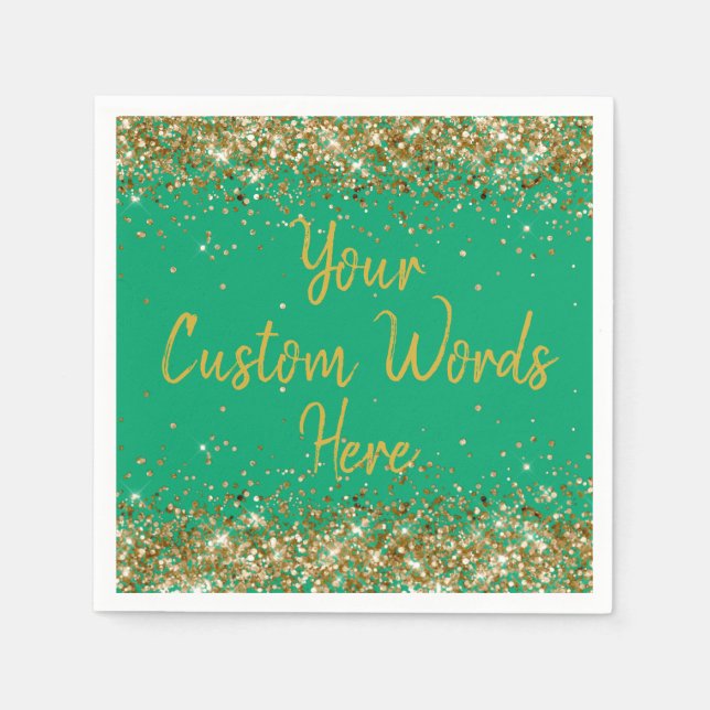 Personalized Green Gold Birthday Party Anniversary Napkins (Front)