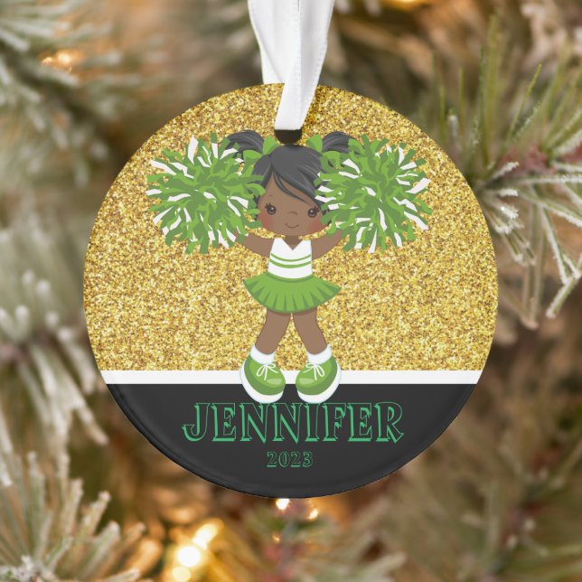 Personalized Green & Gold Cheerleading Ornament  (Tree)