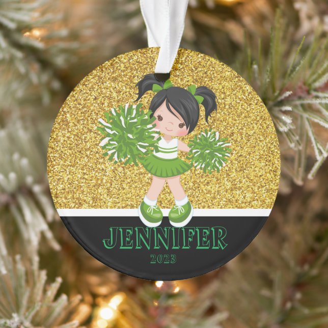 Personalized Green & Gold Cheerleading Ornament  (Tree)