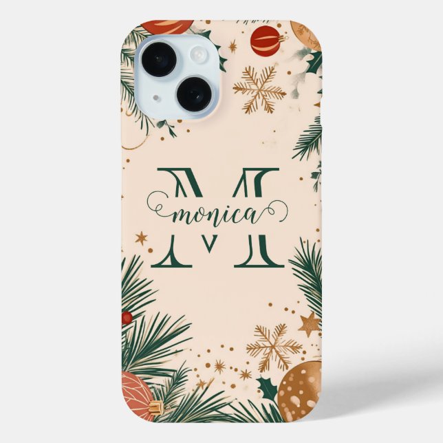 Personalized Green Gold Christmas Monogram Case-Mate iPhone Case (Back)