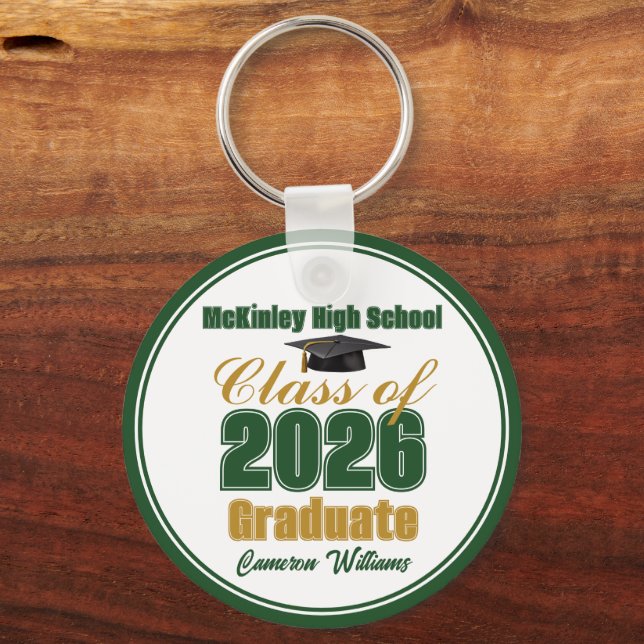 Personalized Green Gold Class of 2026 Graduation Keychain (Front)