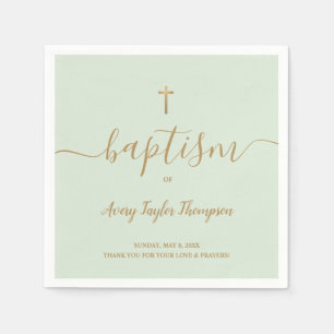 Personalized Green Gold Cross baptism elegant Napkins
