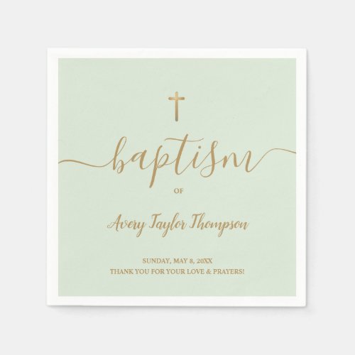 Personalized  Green Gold Cross baptism elegant 