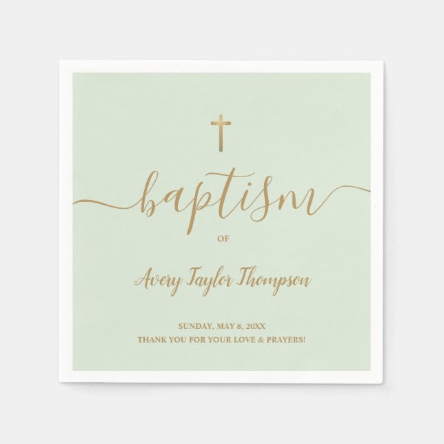 Personalized  Green Gold Cross baptism elegant  Napkins (Front)