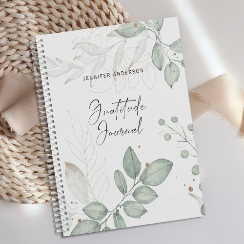 Personalized Green Gold Leaf Gratitude Journal 