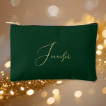 Personalized Green Gold Monogram Makeup Cosmetic Accessory Pouch<br><div class="desc">Create your own custom, personalized, beautiful modern elegant faux gold script / typography monogram monogrammed, durable Spun Polyester, mens womens dark forest green zippered cosmetic makeup toiletry bag golf beach accessory pouch. Simply type in your name / initials / monogram, to customize. Make a great gift for birthday, fathers day,...</div>